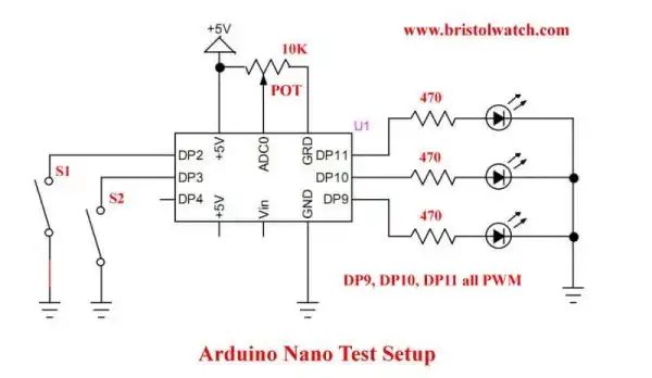 Arduino Nano test circuit.