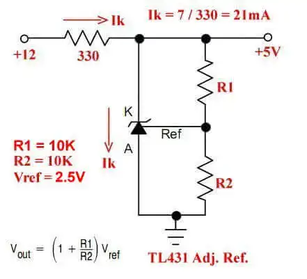 TL431A with voltage divider to create a 5 volt reference.