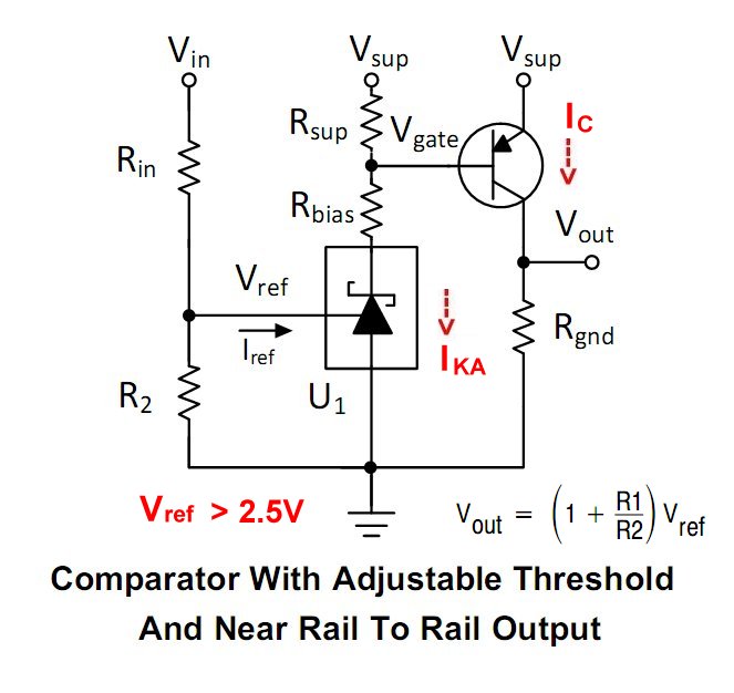 TL431 comparator circuit with adjustable threshold.