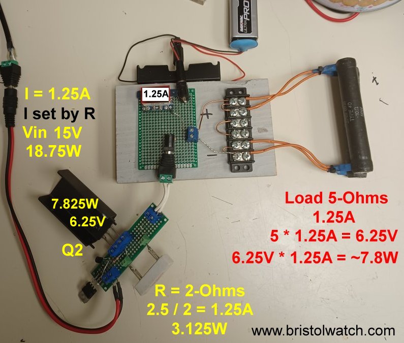 TL431 constant current source test setup for 1.25A, input voltage 15V.