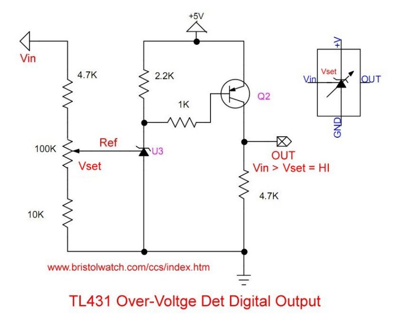 TL431 over voltage detector for 5V circuits such as Arduino.