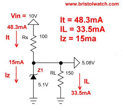 Poorly regulated zener diode circuit.