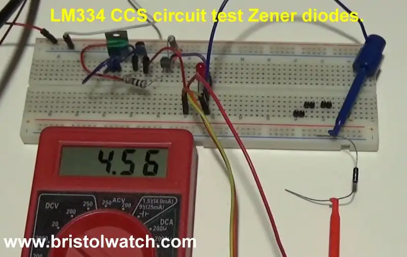 LM334 constant current source used to test Zener diode.