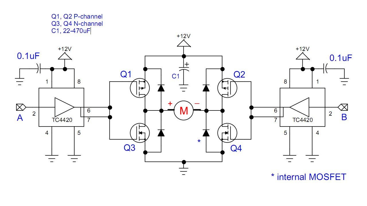 poco claro Peatonal batería Use TC4420 MOSFET Driver for Simple H-Bridge Circuit