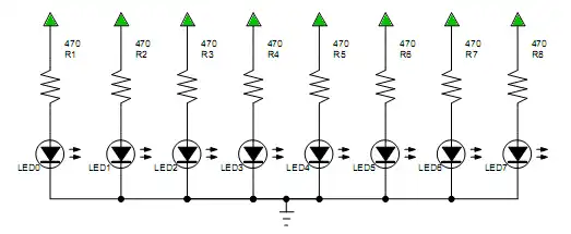 LEDs connected common cathode.