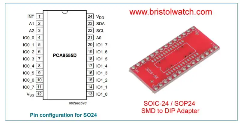 PCA9555 pin connections and Adapter Board