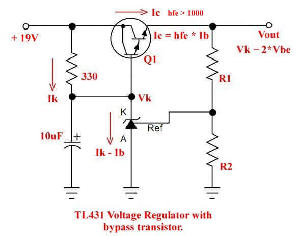 TL431A with Darlington pass transistor.
