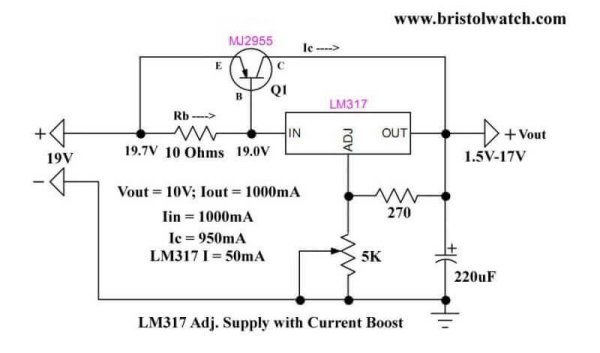 LM317 current boost circuit at 1 Amp.