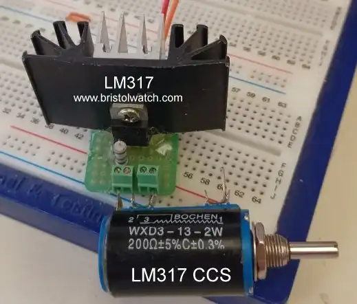 LM317 variable constant current source prototype.