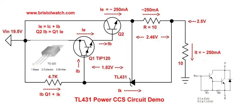 TL431 constant current source power demo schematic.