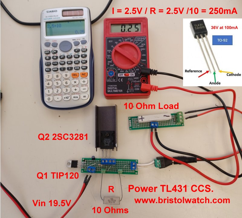 TL431 constant current source test setup for 250mA.