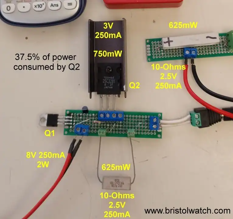 TL431 constant current source test setup for 250mA, input voltage 8V.
