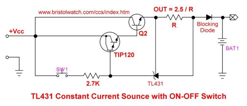 TL431 constant current source circuit with ON-OFF switch.