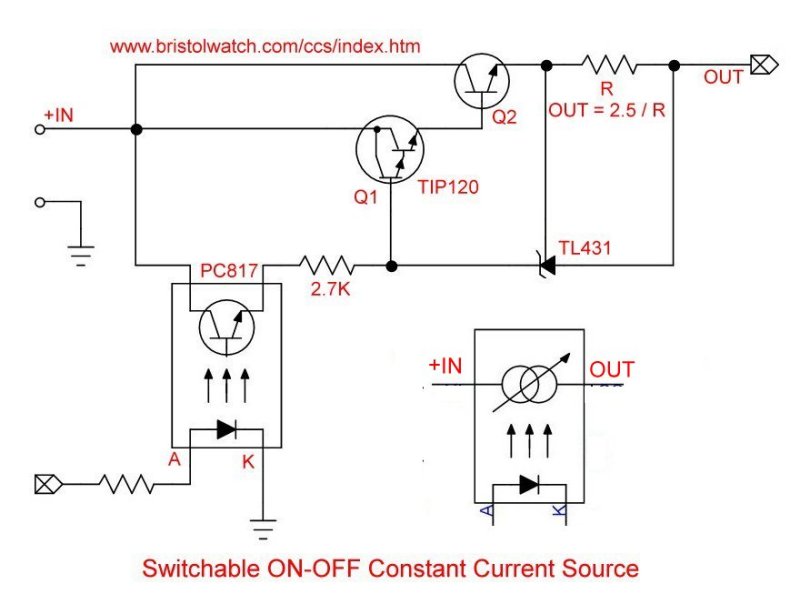 TL431 CCS circuit with optocoupler ON-OFF switch.