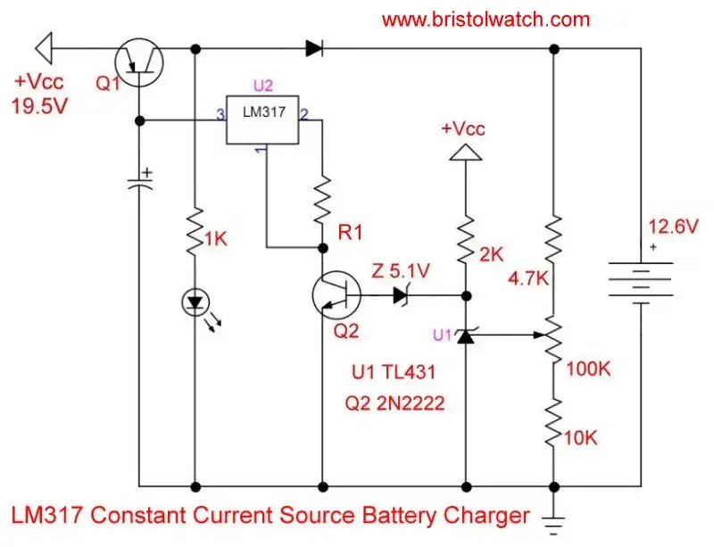 12V Battery charger with LM317 CCS and TL431 charge controller.