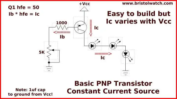 Constant current circuit with a PNP transistor. 