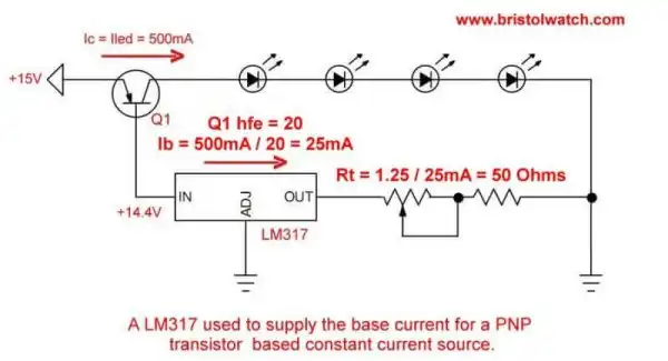 Constant current source with NPN transistor.