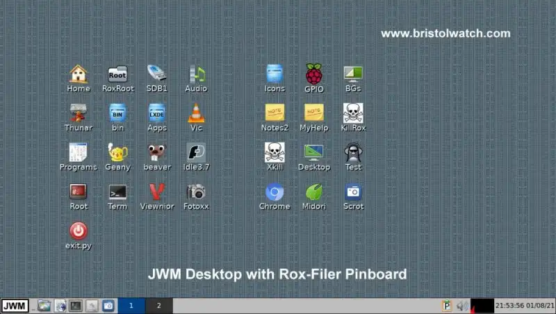 JWM desktop with Rox-Filer Pinboard.