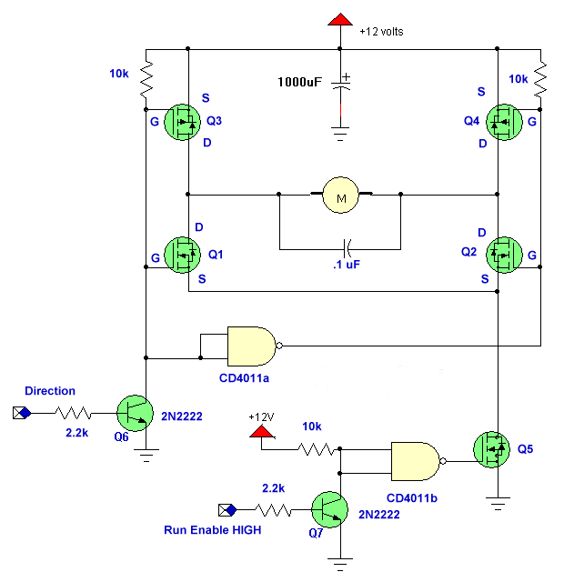 H-bridge schematic with speed control.