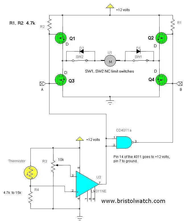 Open-close window circuit using a comparator.