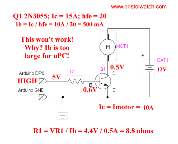 2N3055 transistor switch must have pre-driver.