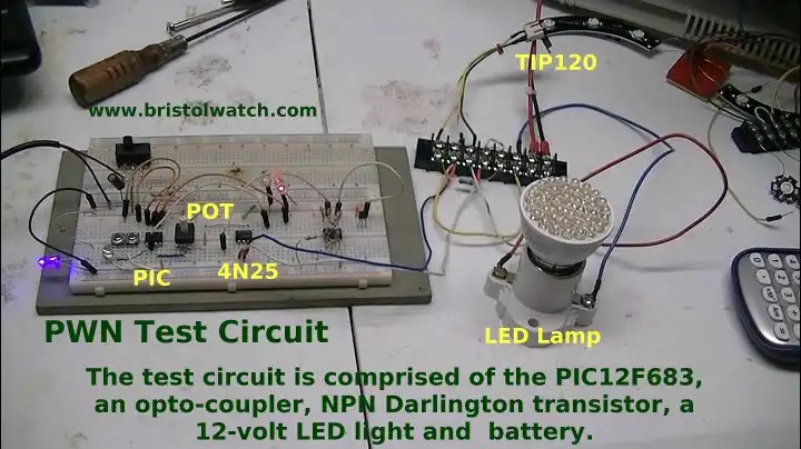 Test setup to demonstrate pulse width modulation.