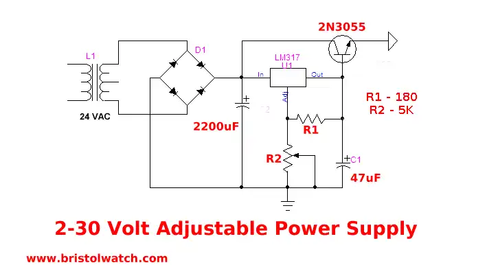 Adjustable LM317 2-30 Volt Power Supply