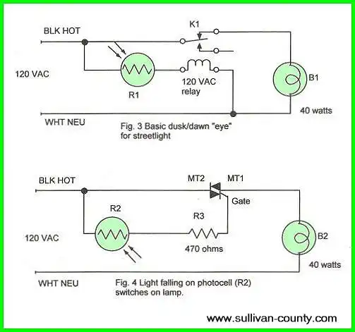 Photocell switches on Triac.