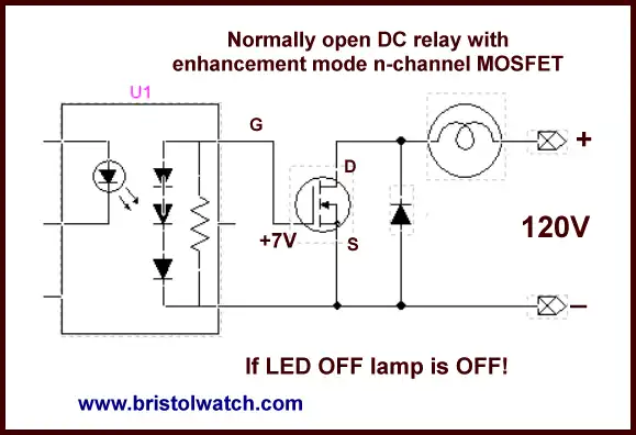 Enhancement mode MOSFET switch with photovoltaic drive opto-coupler.