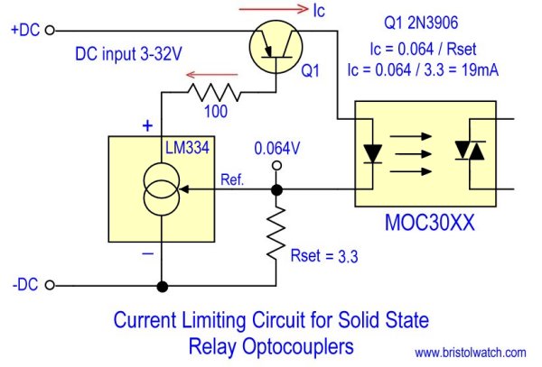LM334 used a current limiter for optocoupler LED input.