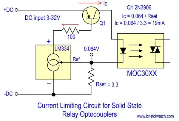 LM334 used a current limiter for optocoupler LED input.