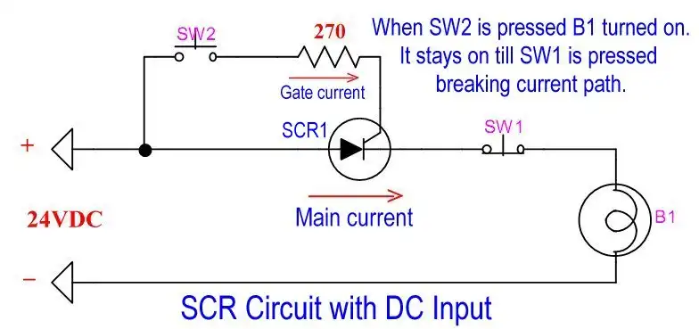 Basic SCR test circuit with DC input.