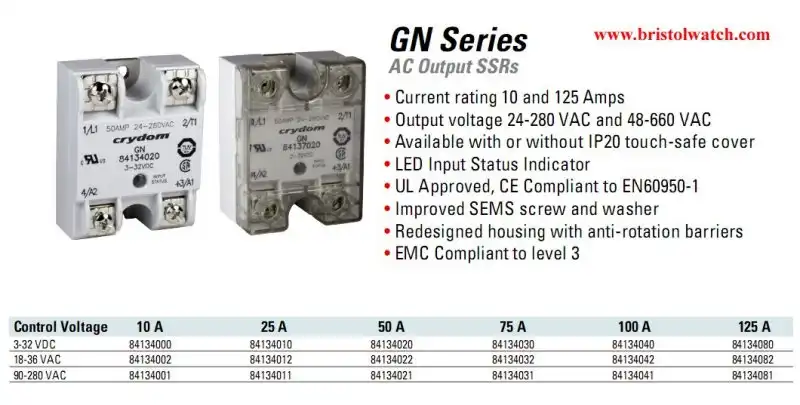 Crydom GN series Solid State AC relays.