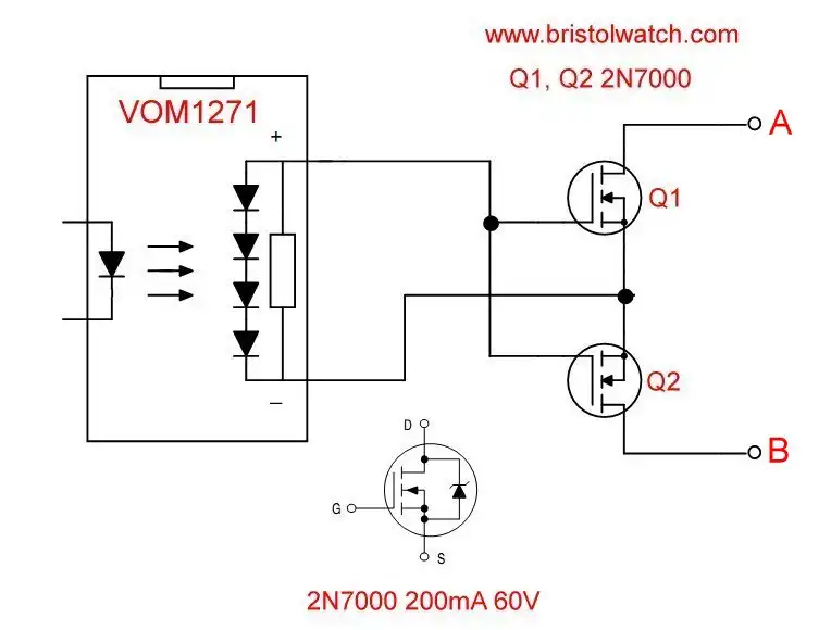 MOC3011 used as low power solid state relay.
