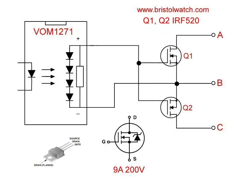 VOM1271 driving two n-channel MOSFETs.