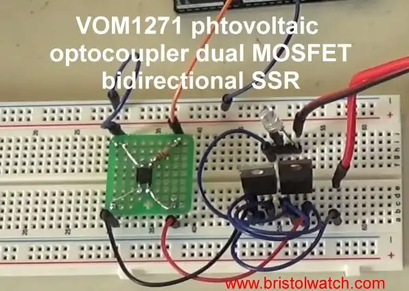 VOM1271 driving two MOSFETs creating bidirectional solid state relay.