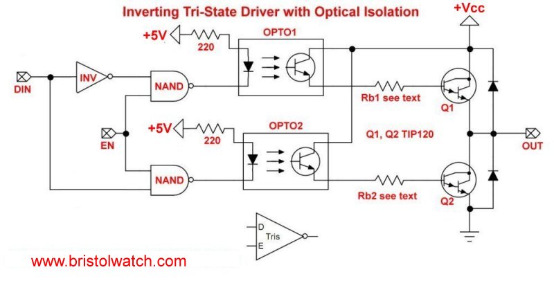 Tri-state switch using optocouplers.