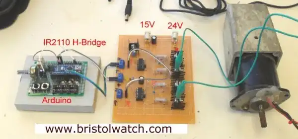 My IR2110 H-Bridge control board connect to Arduino and motor.
