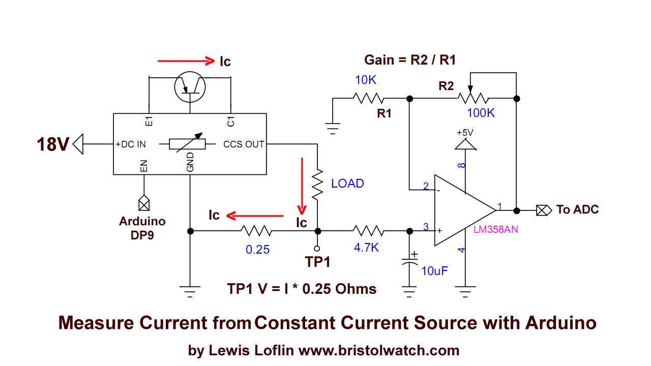 Arduino measures current with LM358 op-amp.