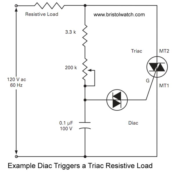 DIAC triac example lamp dimmer circuit.