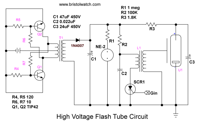 High voltage flash tube circuit with SCR.
