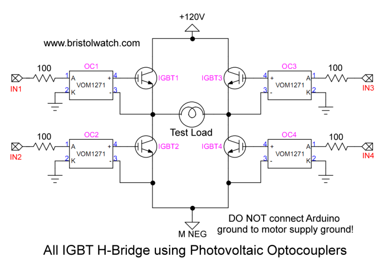 All IGBT based H-bridge motor control schematic.