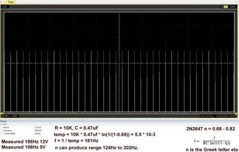 2N2647 unijunction transistor RC timing calculations.