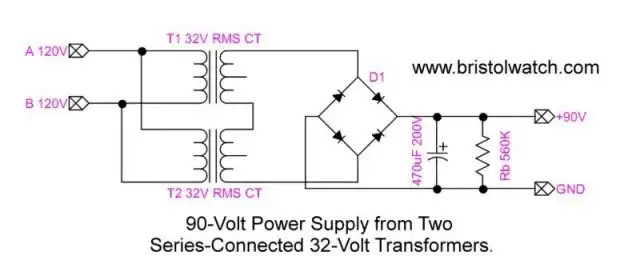 90-volt unregulated DC power supply.