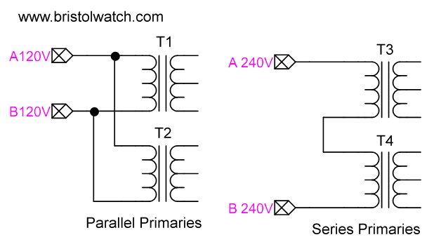 Four identical test transformers 2 connected in series, 2 connected in parallel.