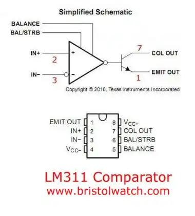 LM311 pin connections.