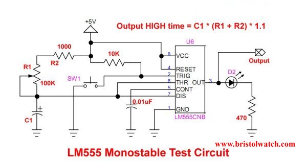 One Shot 555 Timer Schematic Monostable 555 Multivibrator Circuit
