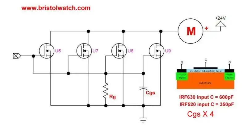 N-channel MOSFETs connected in parallel.