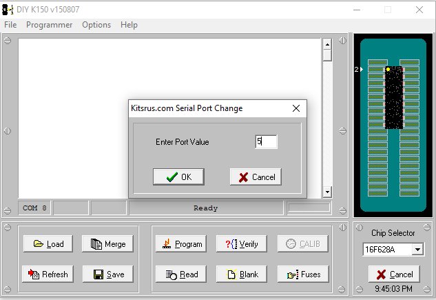 K150 port selection window.