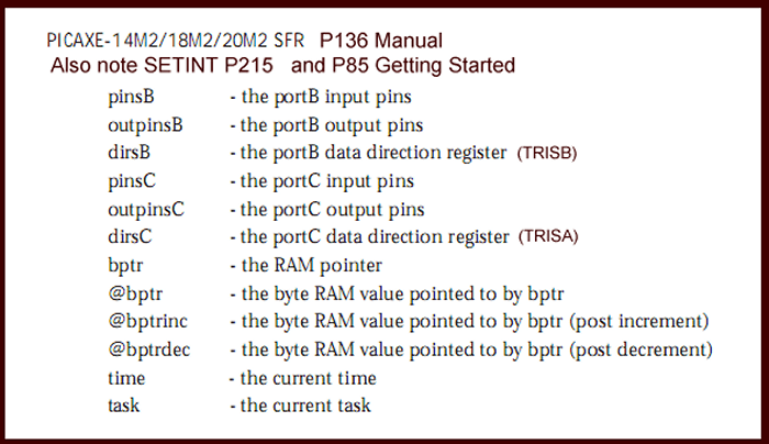 PICAXE Port register definitions.